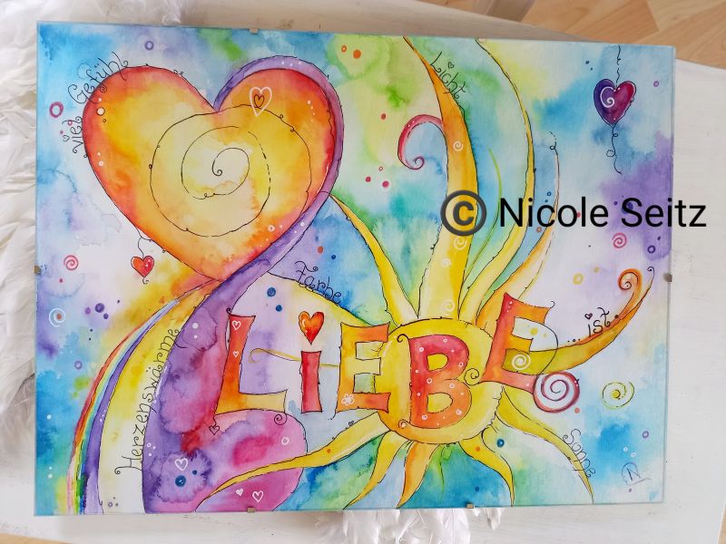 Aquarell-Bild (Original) * Liebe ist. * 30 x 40 cm * Glasrahmen